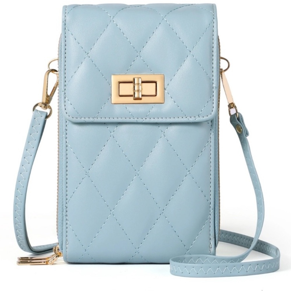 Phone Crossbody Bag - Chic Baby Blue Quilted Vegan Leather- NWT